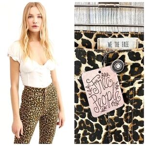 NEW! FREE PEOPLE HIGH WAIST Leopard Print Skinny Pants Size 25 NWT Womens Denim